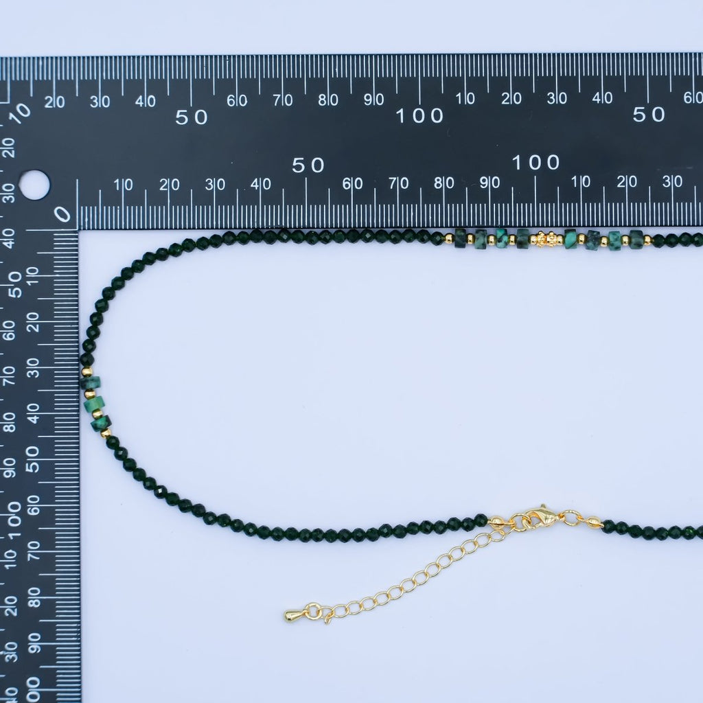 24K Gold plated Shell Pearl Malachite Green Gemstone Bead 18 Inch Necklace | WA - 2871 