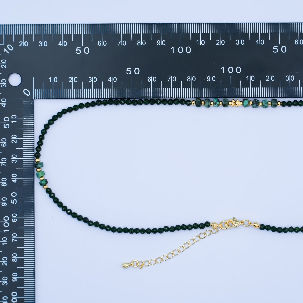 24K Gold plated Shell Pearl Malachite Green Gemstone Bead 18 Inch Necklace | WA - 2871 