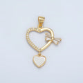 24K Gold plated Shell Pearl Micro Paved CZ Baguette Bow Heart Drop Pendant | AA866 - DLUXCA