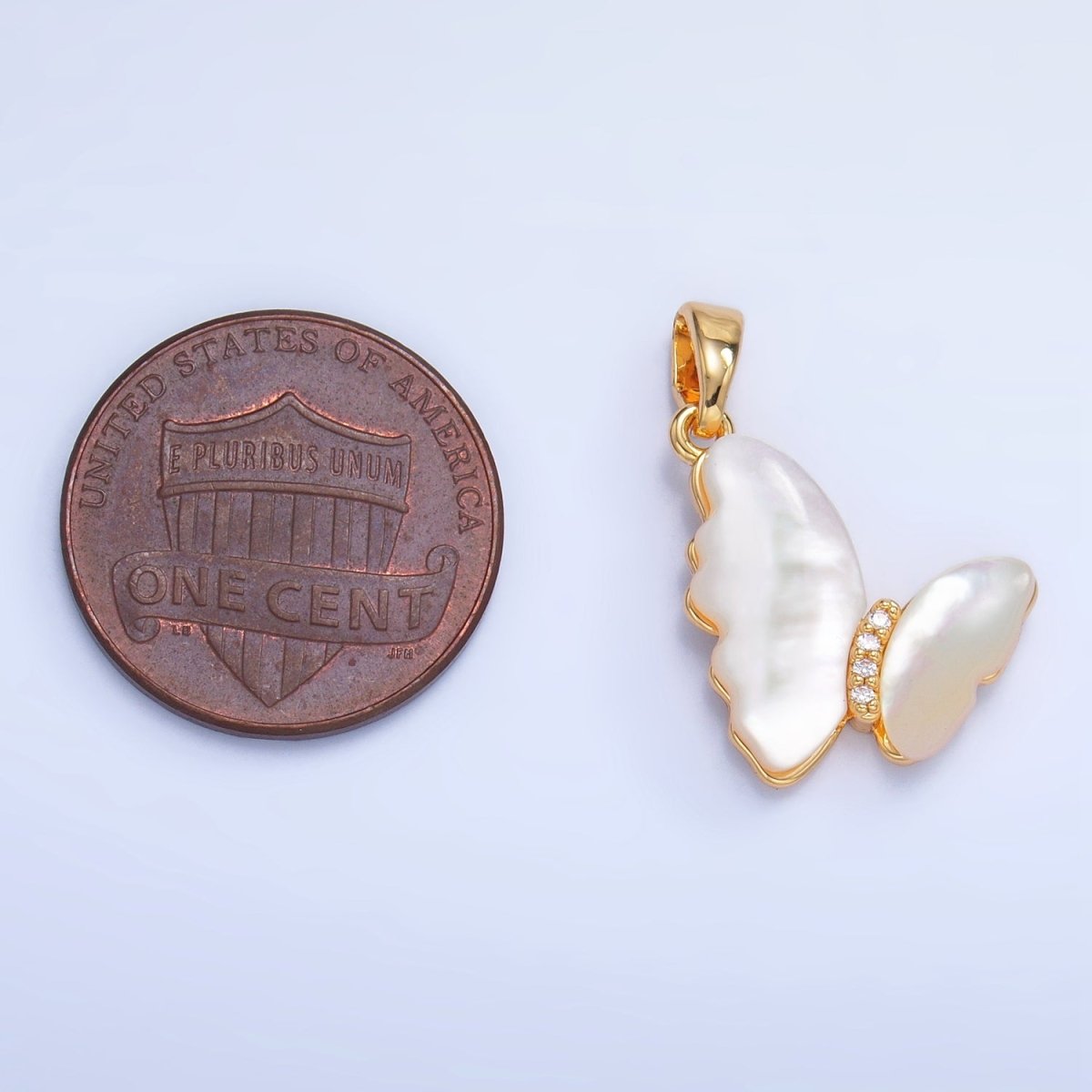 24K Gold plated Shell Pearl Micro Paved CZ Butterfly Pendant | AA1022 - DLUXCA