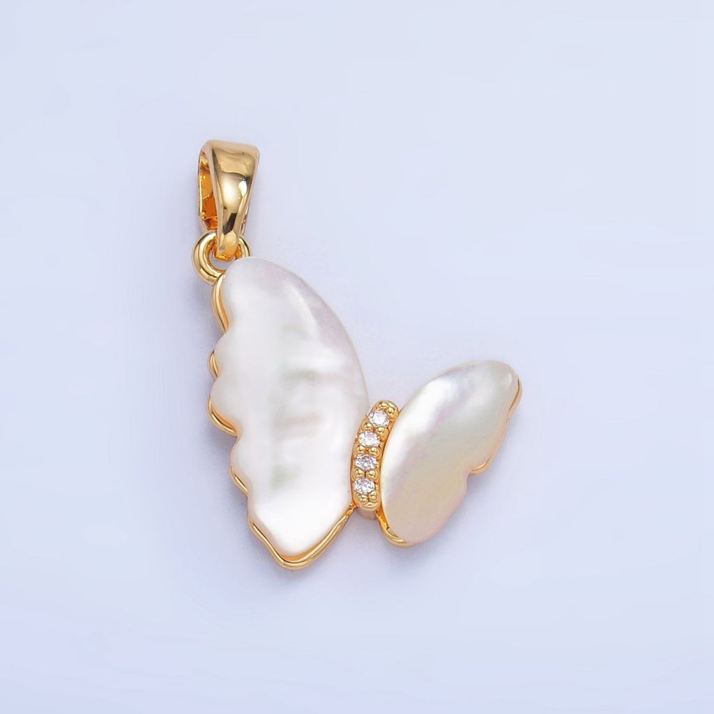 24K Gold plated Shell Pearl Micro Paved CZ Butterfly Pendant | AA1022 - DLUXCA