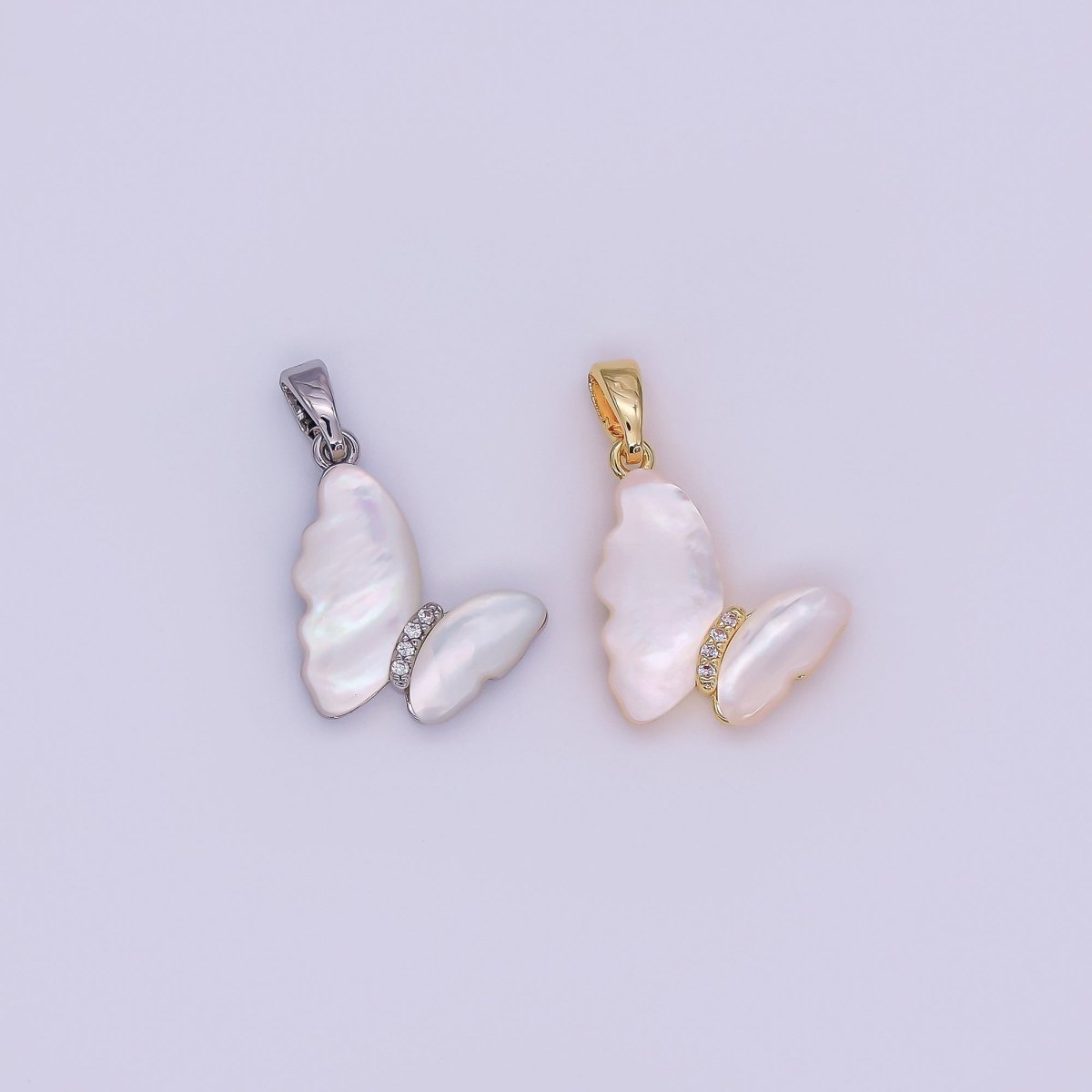 24K Gold plated Shell Pearl Micro Paved CZ Butterfly Pendant | AA1022 - DLUXCA