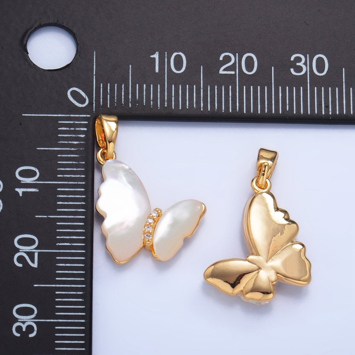24K Gold plated Shell Pearl Micro Paved CZ Butterfly Pendant | AA1022 - DLUXCA