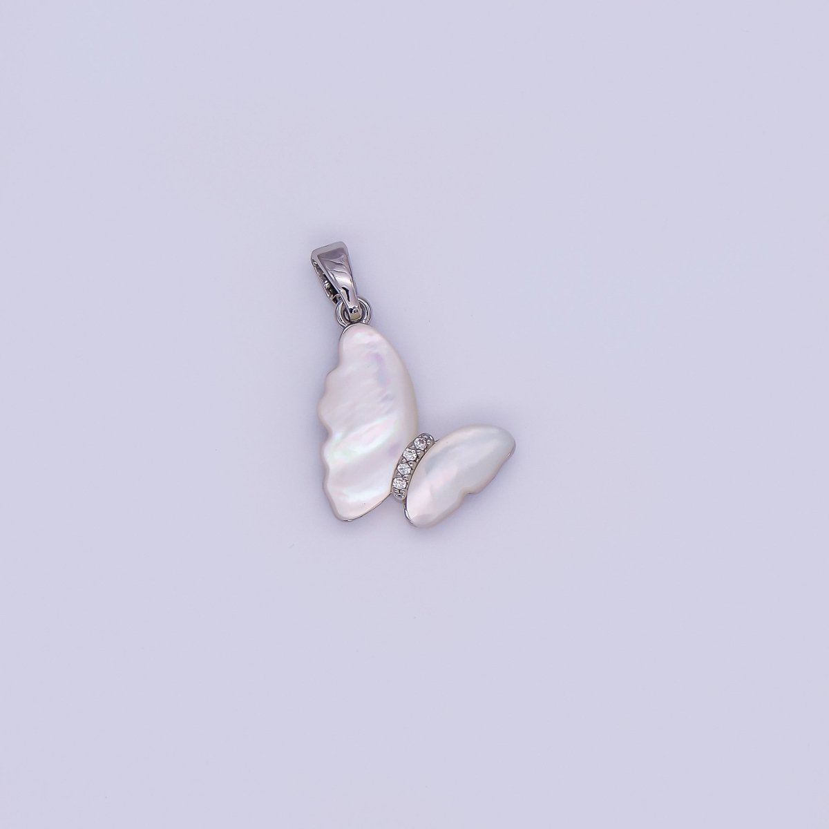 24K Gold plated Shell Pearl Micro Paved CZ Butterfly Pendant | AA1022 - DLUXCA
