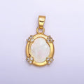 24K Gold plated Shell Pearl Micro Paved CZ Clip Frame Oval Pendant | AA578 - DLUXCA