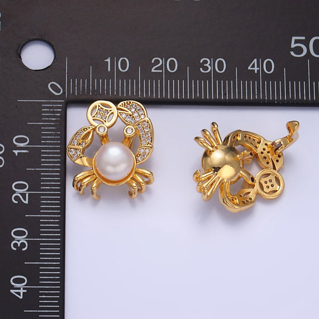 24K Gold plated Shell Pearl Micro Paved CZ Crab Animal Pendant | AA1035 - DLUXCA