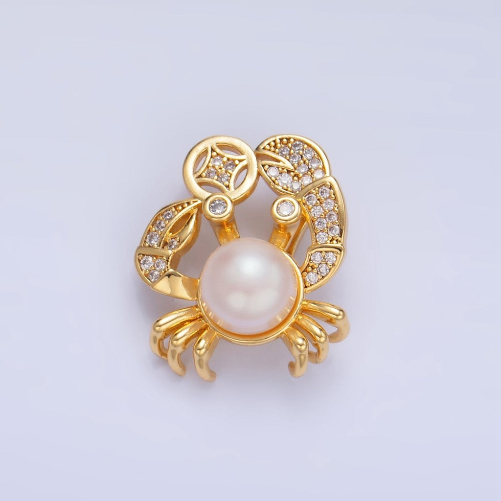 24K Gold plated Shell Pearl Micro Paved CZ Crab Animal Pendant | AA1035 - DLUXCA