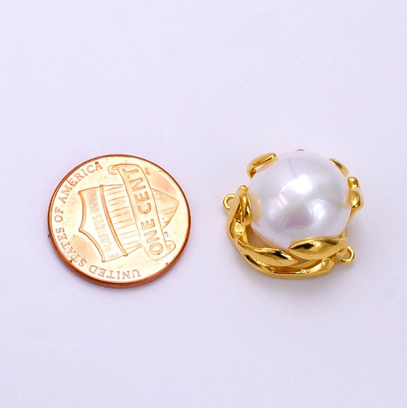 24K Gold plated Shell Pearl Molten Drip Connector | G627 - DLUXCA
