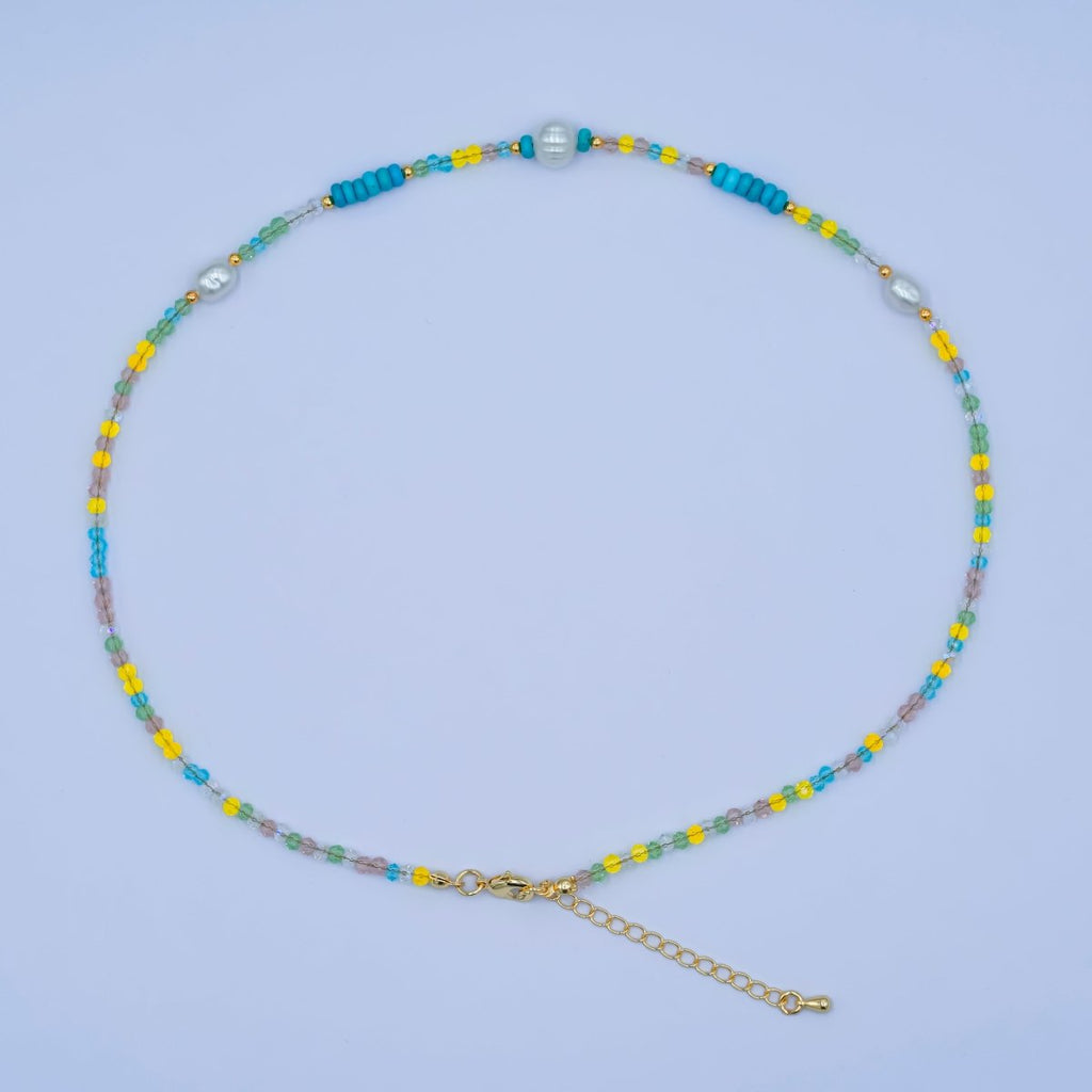 24K Gold plated Shell Pearl Multicolor Crystal Gemstone 16 Inch Necklace | WA - 2967 