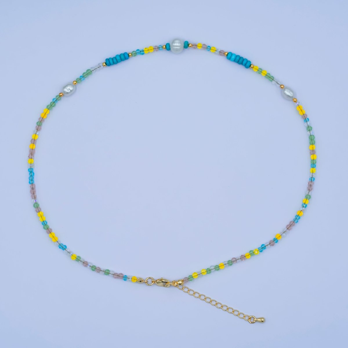 24K Gold plated Shell Pearl Multicolor Crystal Gemstone 16 Inch Necklace | WA - 2967 