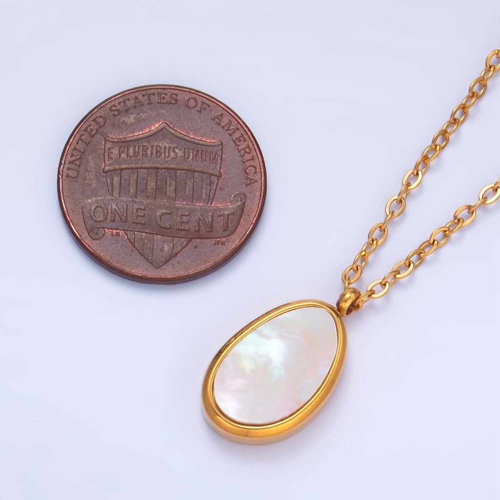 24K Gold plated Shell Pearl Oval Cable 18 Inch Necklace w. 2 Inch Extender | WA - 2658 - DLUXCA