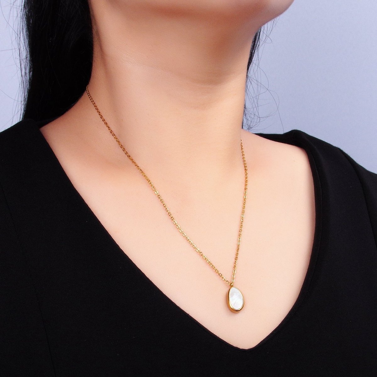 24K Gold plated Shell Pearl Oval Cable 18 Inch Necklace w. 2 Inch Extender | WA - 2658 - DLUXCA