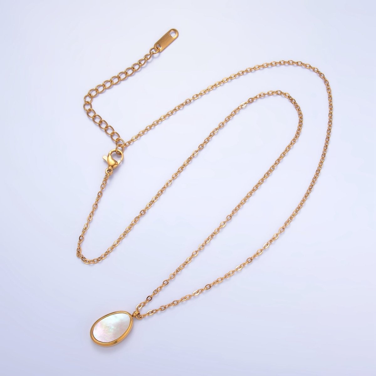24K Gold plated Shell Pearl Oval Cable 18 Inch Necklace w. 2 Inch Extender | WA - 2658 - DLUXCA