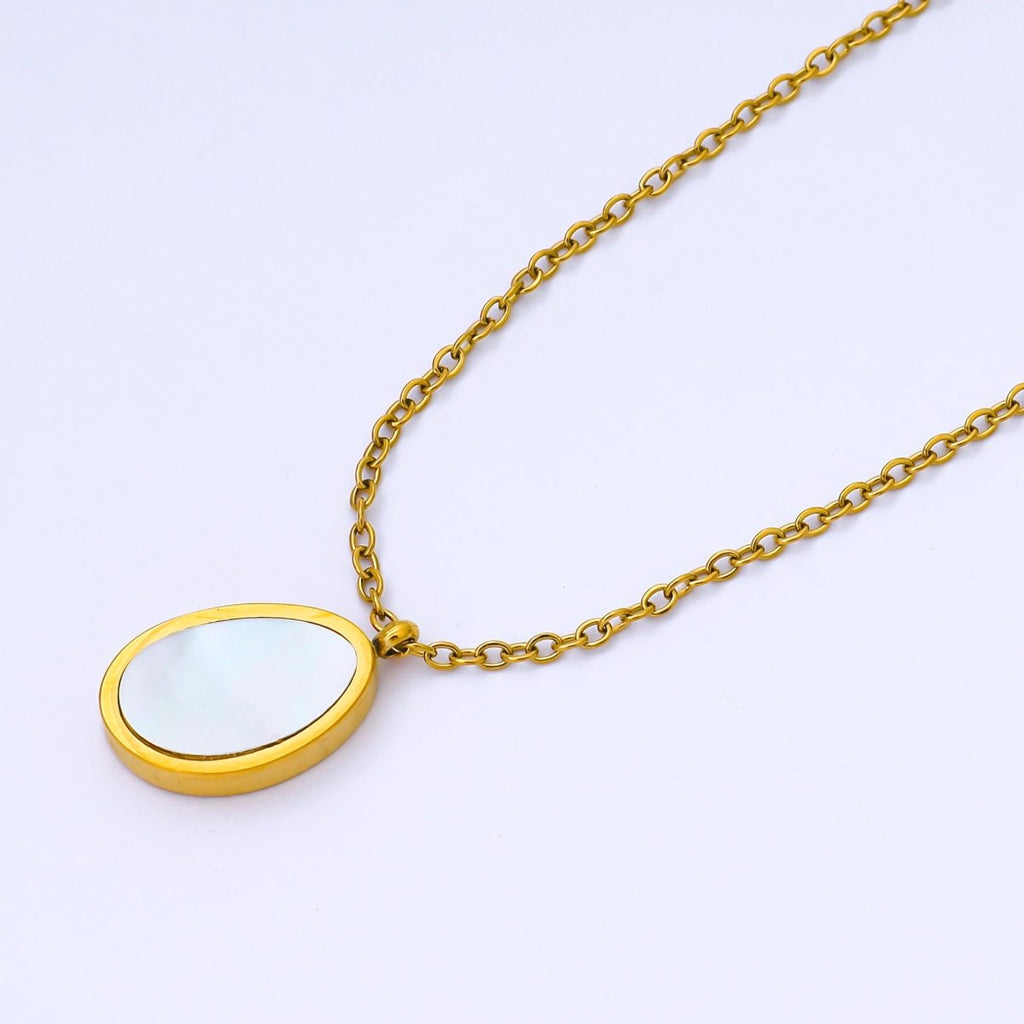 24K Gold plated Shell Pearl Oval Cable 18 Inch Necklace w. 2 Inch Extender | WA - 2658 - DLUXCA
