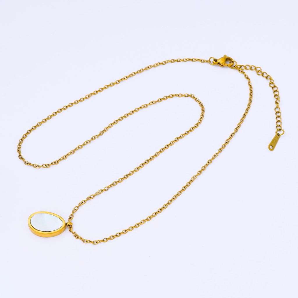 24K Gold plated Shell Pearl Oval Cable 18 Inch Necklace w. 2 Inch Extender | WA - 2658 - DLUXCA
