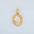 24K Gold plated Shell Pearl Oval Hammered Bezel Pendant | H711 - DLUXCA
