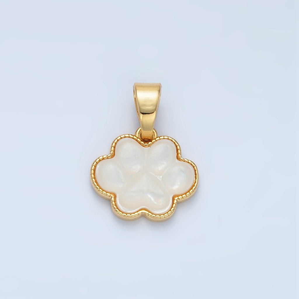 24K Gold plated Shell Pearl Pet Paw Print Animal Bezel Pendant | I808 - DLUXCA