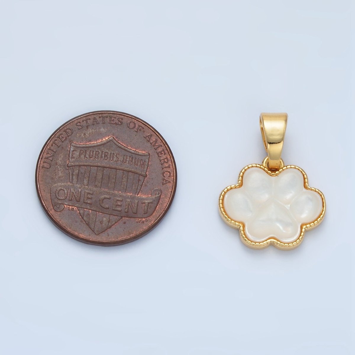 24K Gold plated Shell Pearl Pet Paw Print Animal Bezel Pendant | I808 - DLUXCA