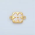 24K Gold plated Shell Pearl Quatrefoil Flower Square Bezel Connector | F012 - DLUXCA