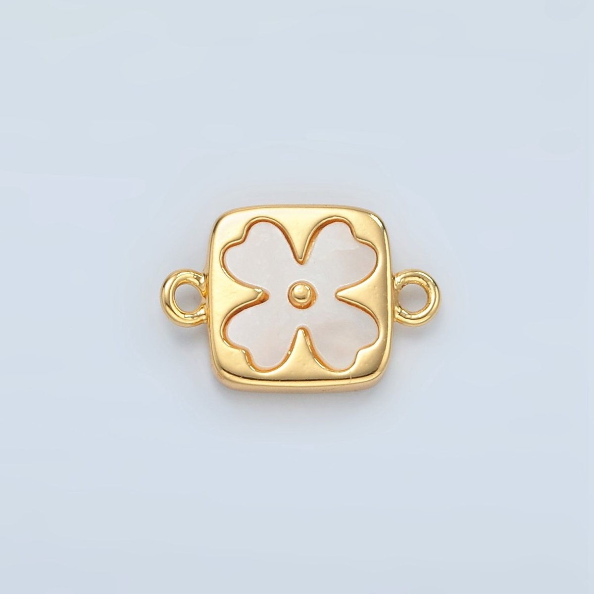 24K Gold plated Shell Pearl Quatrefoil Flower Square Bezel Connector | F012 - DLUXCA