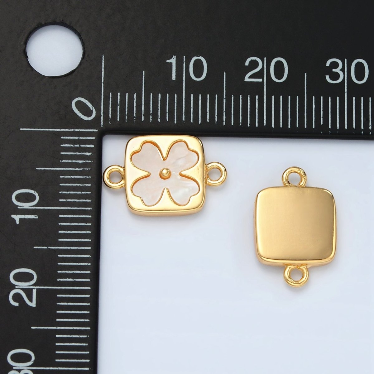 24K Gold plated Shell Pearl Quatrefoil Flower Square Bezel Connector | F012 - DLUXCA