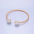 24K Gold plated Shell Pearl Ribbed Spring Cuff Bracelet | WA - 2715 