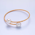 24K Gold plated Shell Pearl Ribbed Spring Wrap Cuff Bracelet | WA - 2716 