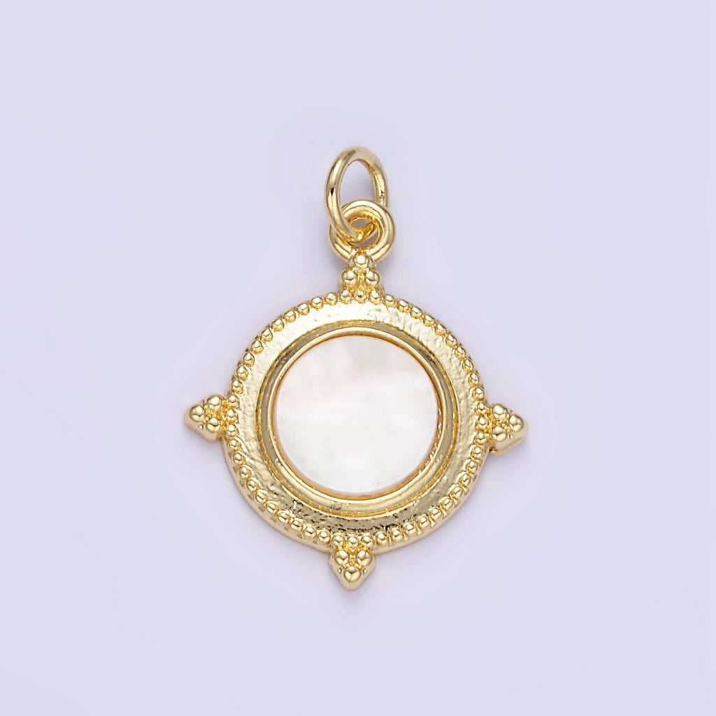 24K Gold plated Shell Pearl Spiked Dotted Round Charm | E366 - DLUXCA