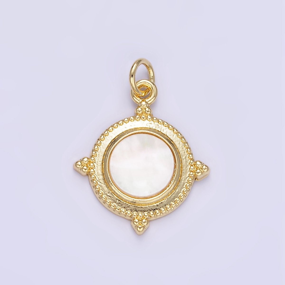 24K Gold plated Shell Pearl Spiked Dotted Round Charm | E366 - DLUXCA