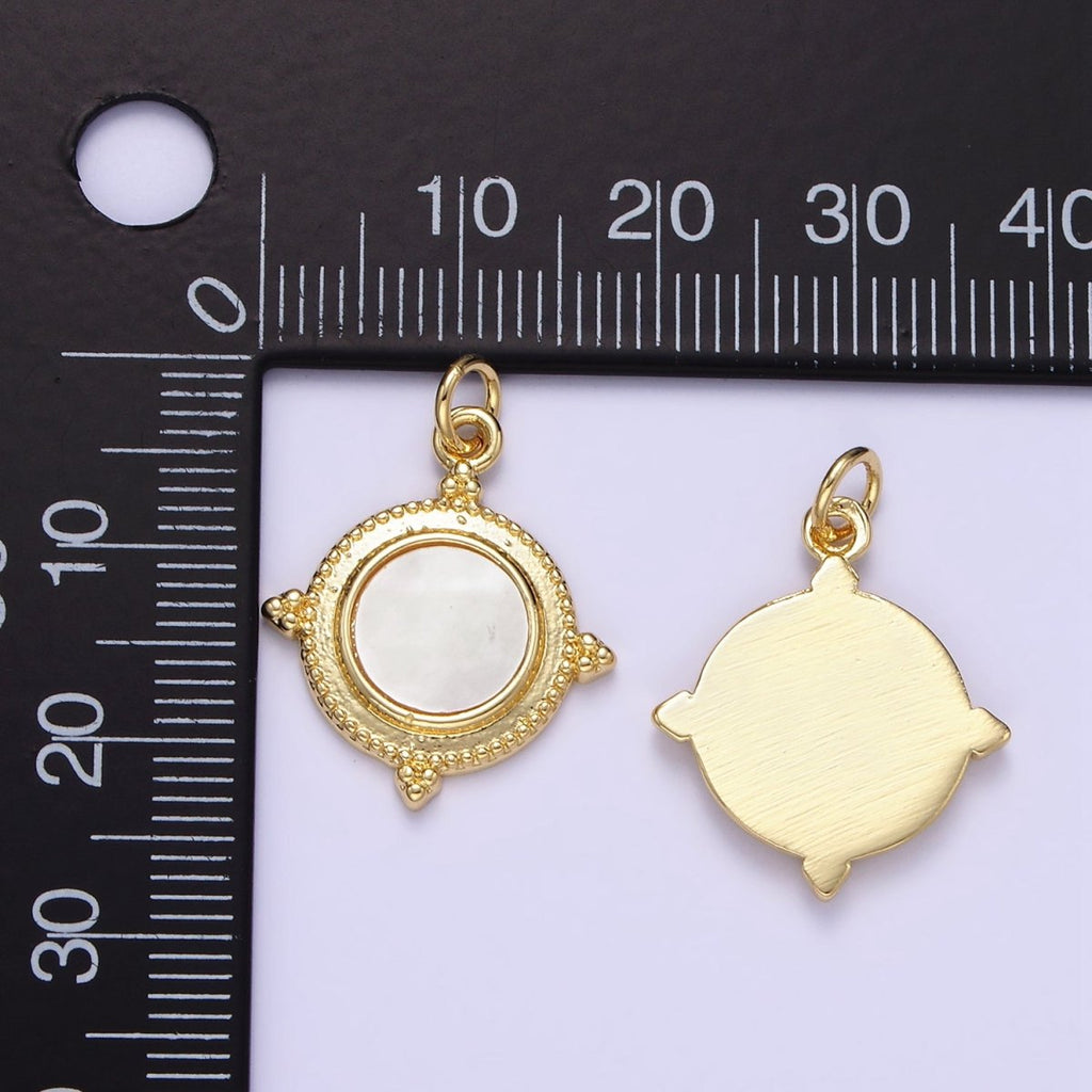 24K Gold plated Shell Pearl Spiked Dotted Round Charm | E366 - DLUXCA
