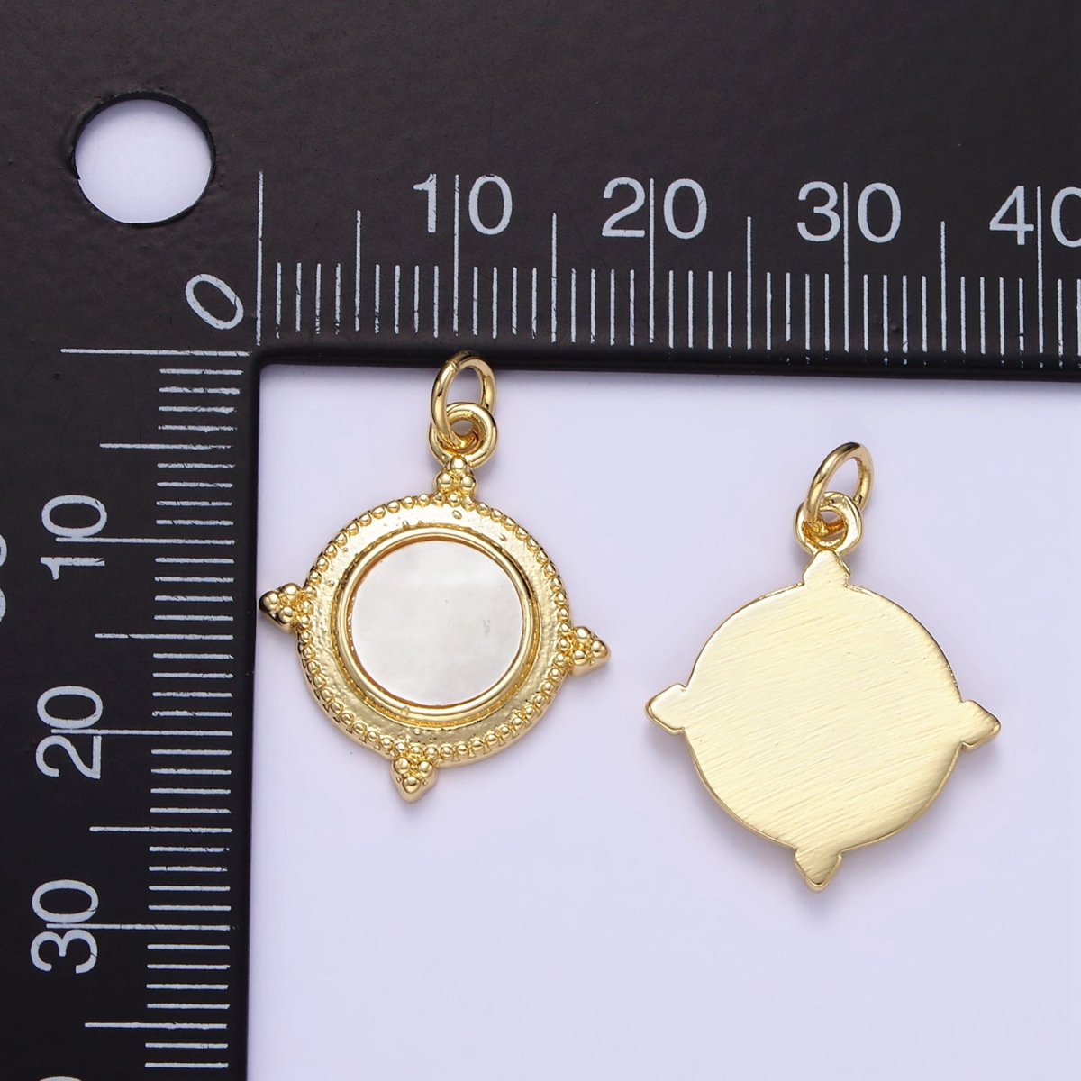 24K Gold plated Shell Pearl Spiked Dotted Round Charm | E366 - DLUXCA