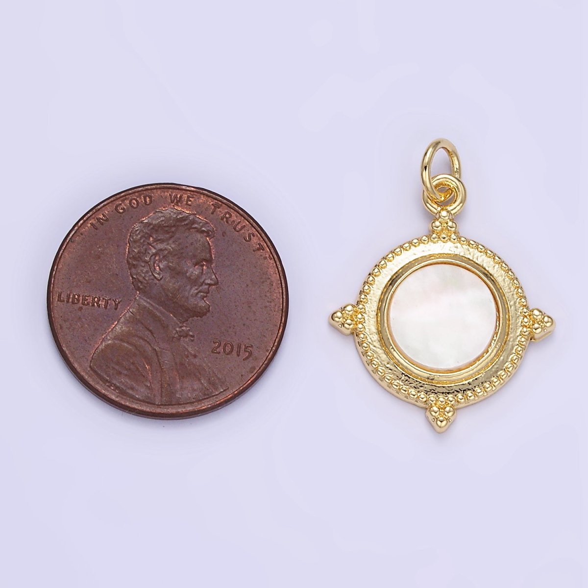 24K Gold plated Shell Pearl Spiked Dotted Round Charm | E366 - DLUXCA