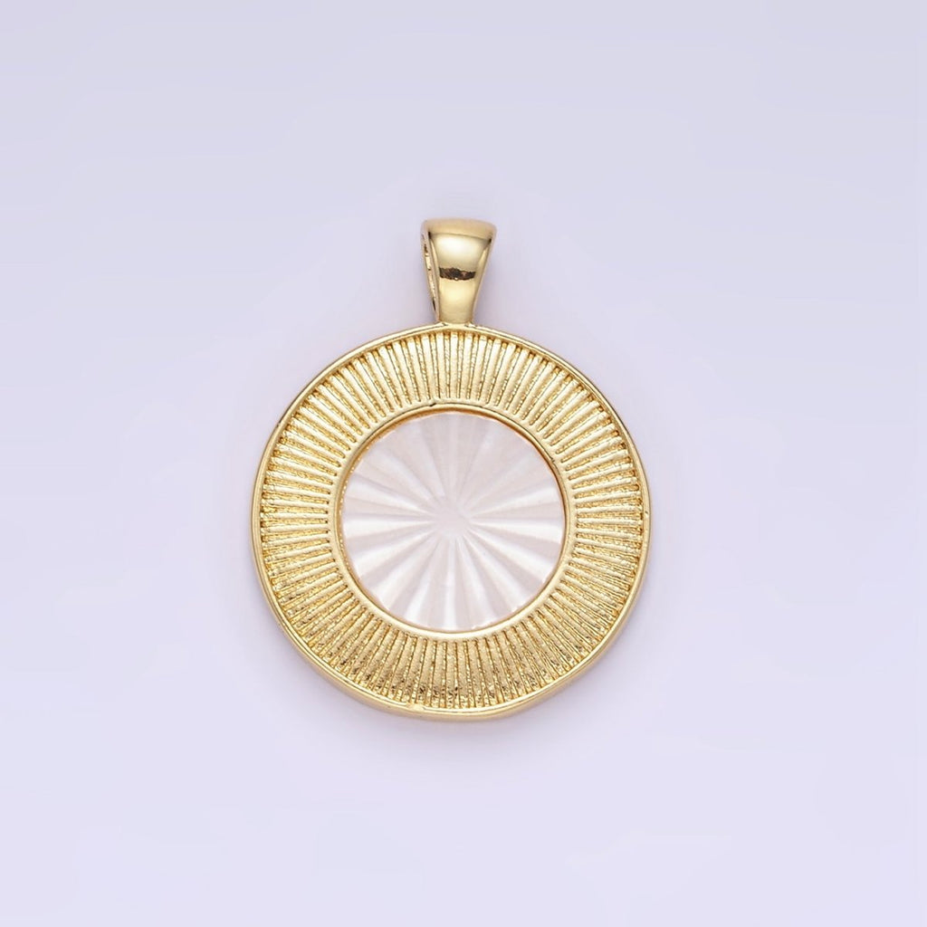 24K Gold plated Shell Pearl Sunburst Bezel Round Pendant | AA1335 - DLUXCA