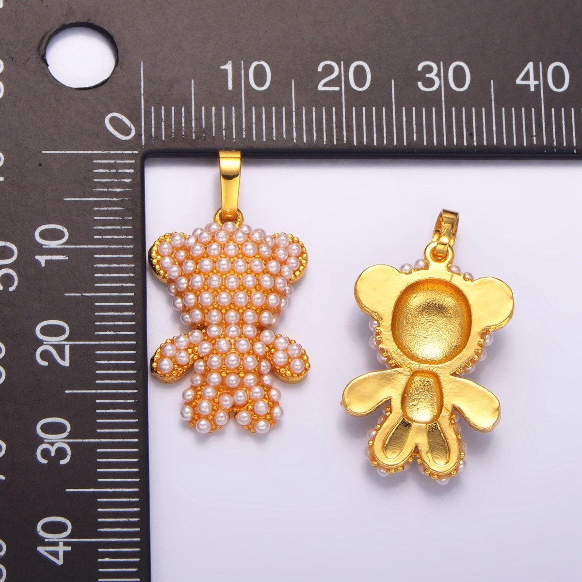 24K Gold plated Shell Pearl Teddy Bear Animal Pendant | AA1006 - DLUXCA