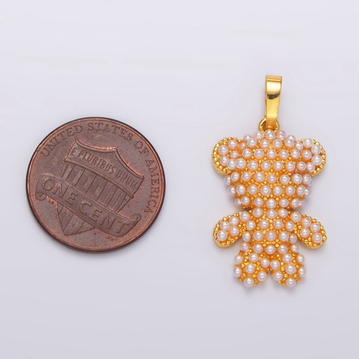 24K Gold plated Shell Pearl Teddy Bear Animal Pendant | AA1006 - DLUXCA
