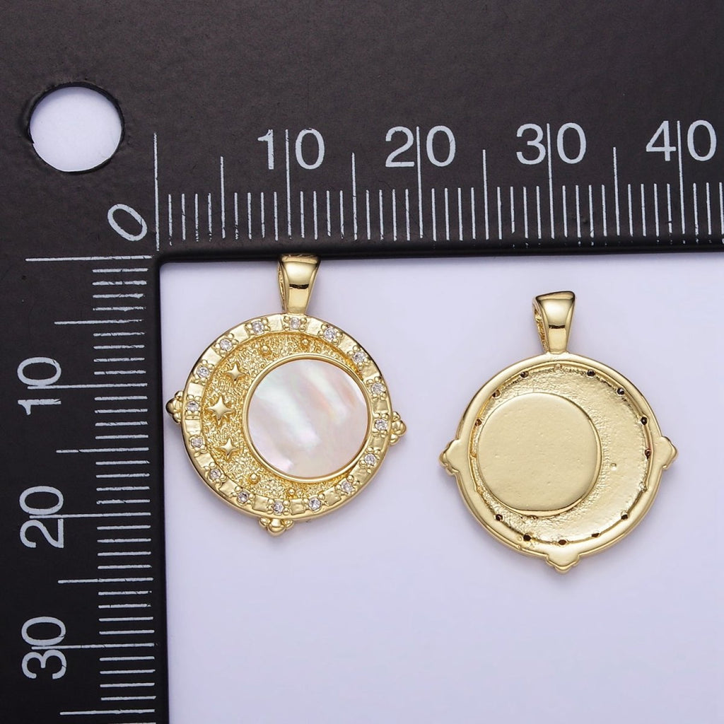 24K Gold plated Shell Pearl Triple Celestial Star Hammered Pendant | AA1342 - DLUXCA