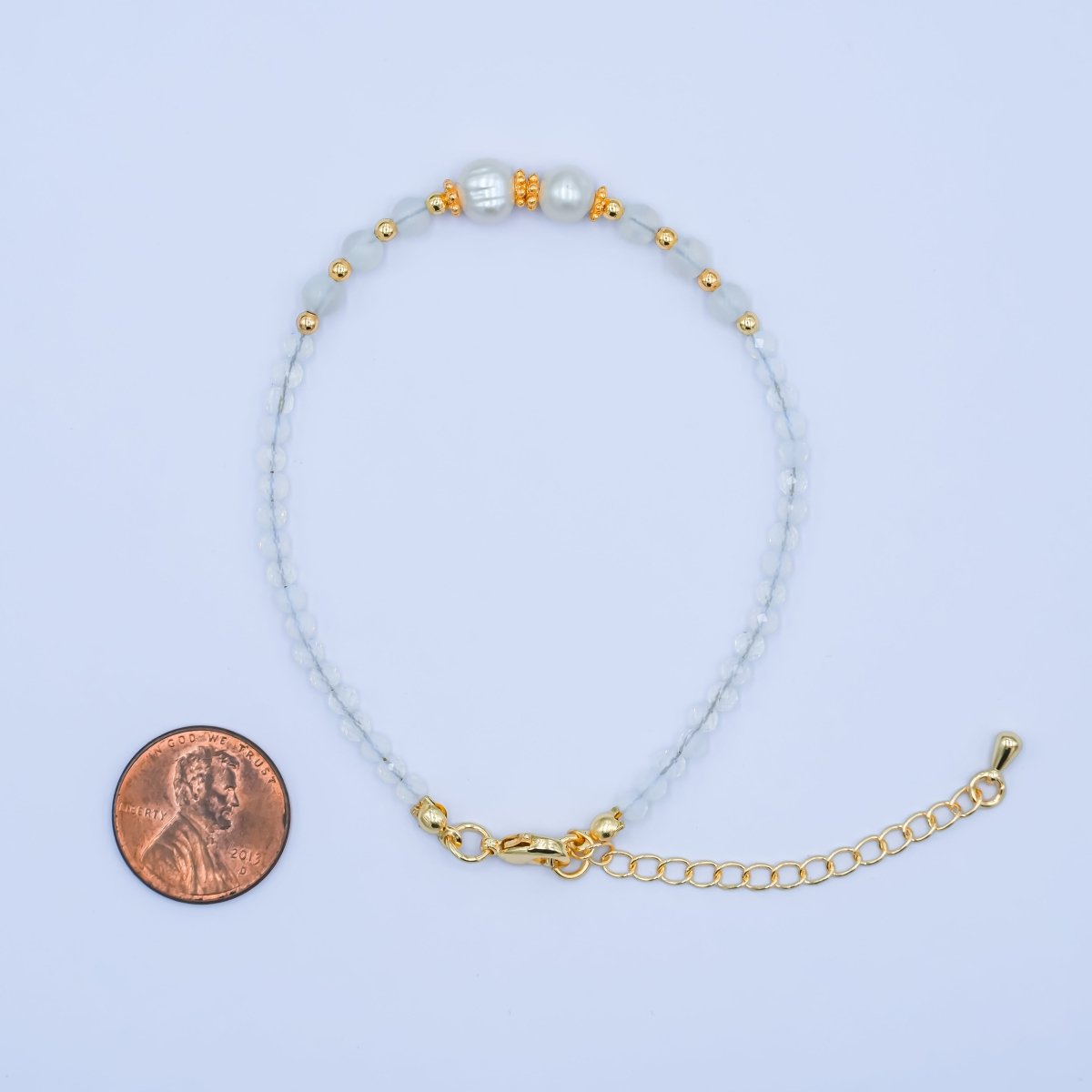 24K Gold plated Shell Pearl White Crystal Gemstone 7.5 Inch Bracelet | WA - 2891 