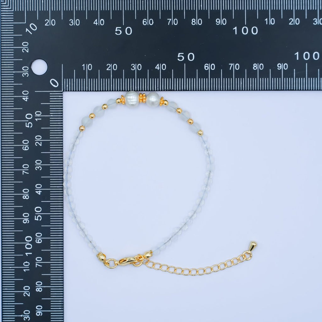 24K Gold plated Shell Pearl White Crystal Gemstone 7.5 Inch Bracelet | WA - 2891 