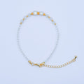 24K Gold plated Shell Pearl White Crystal Gemstone 7.5 Inch Bracelet | WA - 2891 