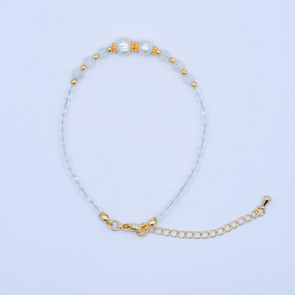 24K Gold plated Shell Pearl White Crystal Gemstone 7.5 Inch Bracelet | WA - 2891 