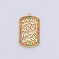 24K Gold plated Shema Yisroel Rectangular Bar Charm with Micro Pave Multi Color Rainbow Cubic Zirconia CZ Stone for Necklace or Bracelet C-862 - DLUXCA
