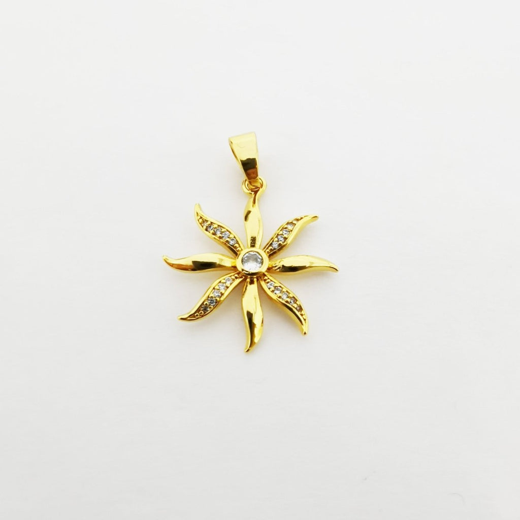 24k Gold plated Shining Sun charm, Cubic Zirconia Jewels, Micro Diamond Paved, Sunshine Charm, Sunflower Charm I-770 - DLUXCA