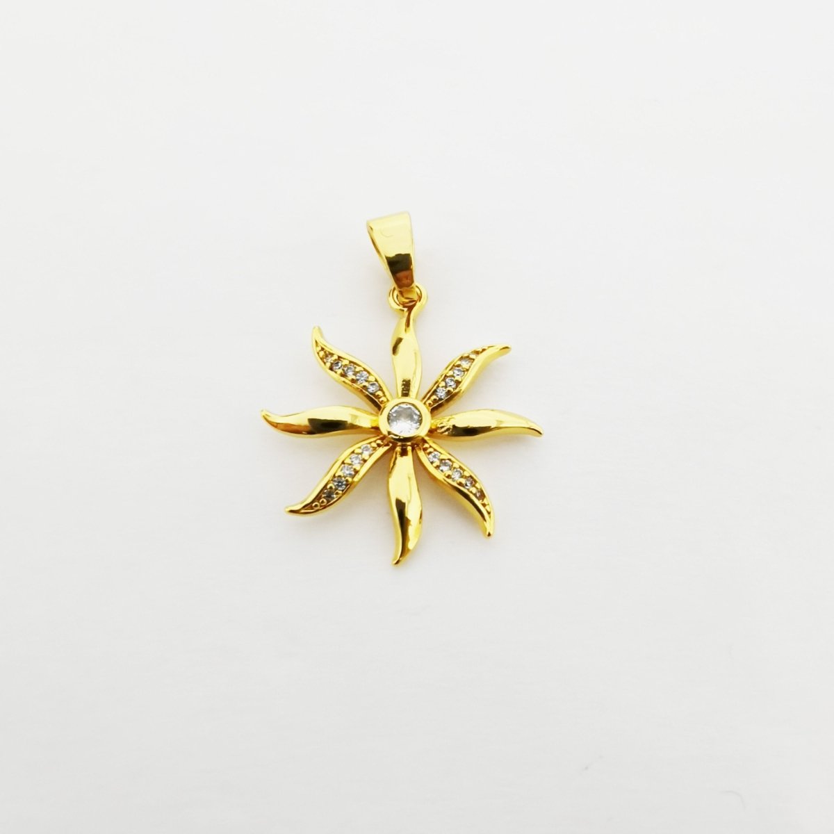 24k Gold plated Shining Sun charm, Cubic Zirconia Jewels, Micro Diamond Paved, Sunshine Charm, Sunflower Charm I-770 - DLUXCA