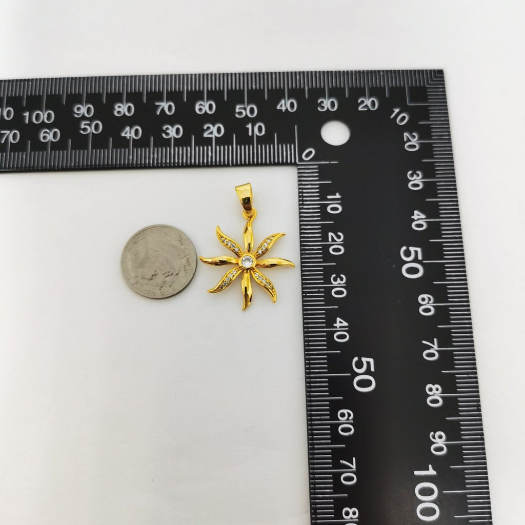24k Gold plated Shining Sun charm, Cubic Zirconia Jewels, Micro Diamond Paved, Sunshine Charm, Sunflower Charm I-770 - DLUXCA