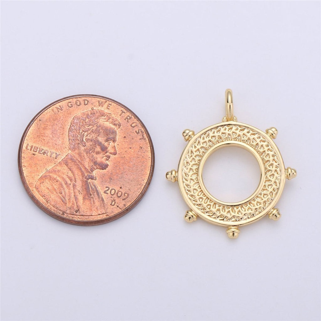 24k Gold plated Ship Wheel Charms Helm Charms for Earring Bracelet Necklace Pendants Nautical Jewelry C-663 - DLUXCA