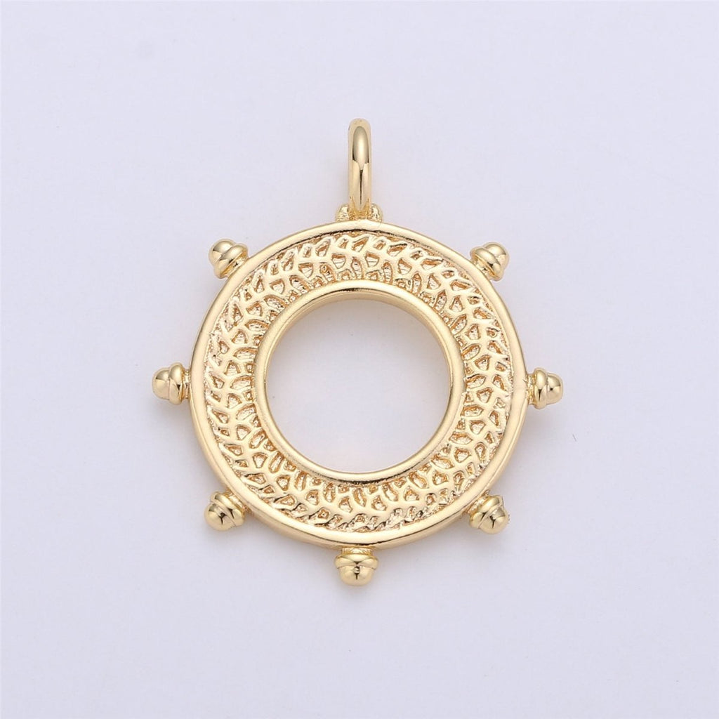 24k Gold plated Ship Wheel Charms Helm Charms for Earring Bracelet Necklace Pendants Nautical Jewelry C-663 - DLUXCA