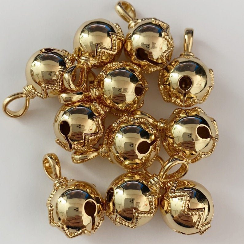 24K Gold plated / Silver Cat Collar Bell Charm, Silver Dog Bell Charm,Jingle Bell Charm, Small Bell, Round Bell for Pet Collar Necklace D-159 D-160