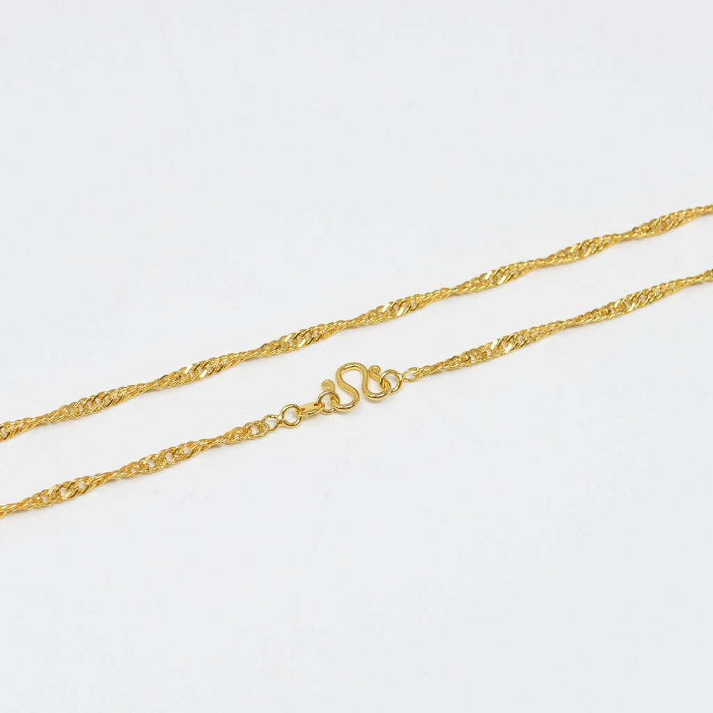 24K Gold plated Singapore Chain Necklace, 2.5mm 20 inches Long Yellow Gold Singapore Necklace w/ W Clasps | CN-988 Clearance Pricing - DLUXCA