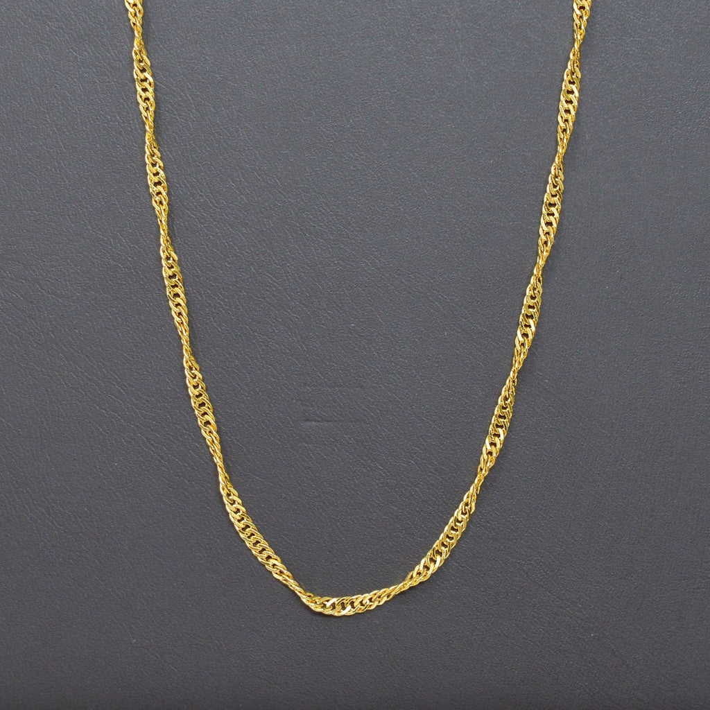 24K Gold plated Singapore Chain Necklace, 2.5mm 20 inches Long Yellow Gold Singapore Necklace w/ W Clasps | CN-988 Clearance Pricing - DLUXCA