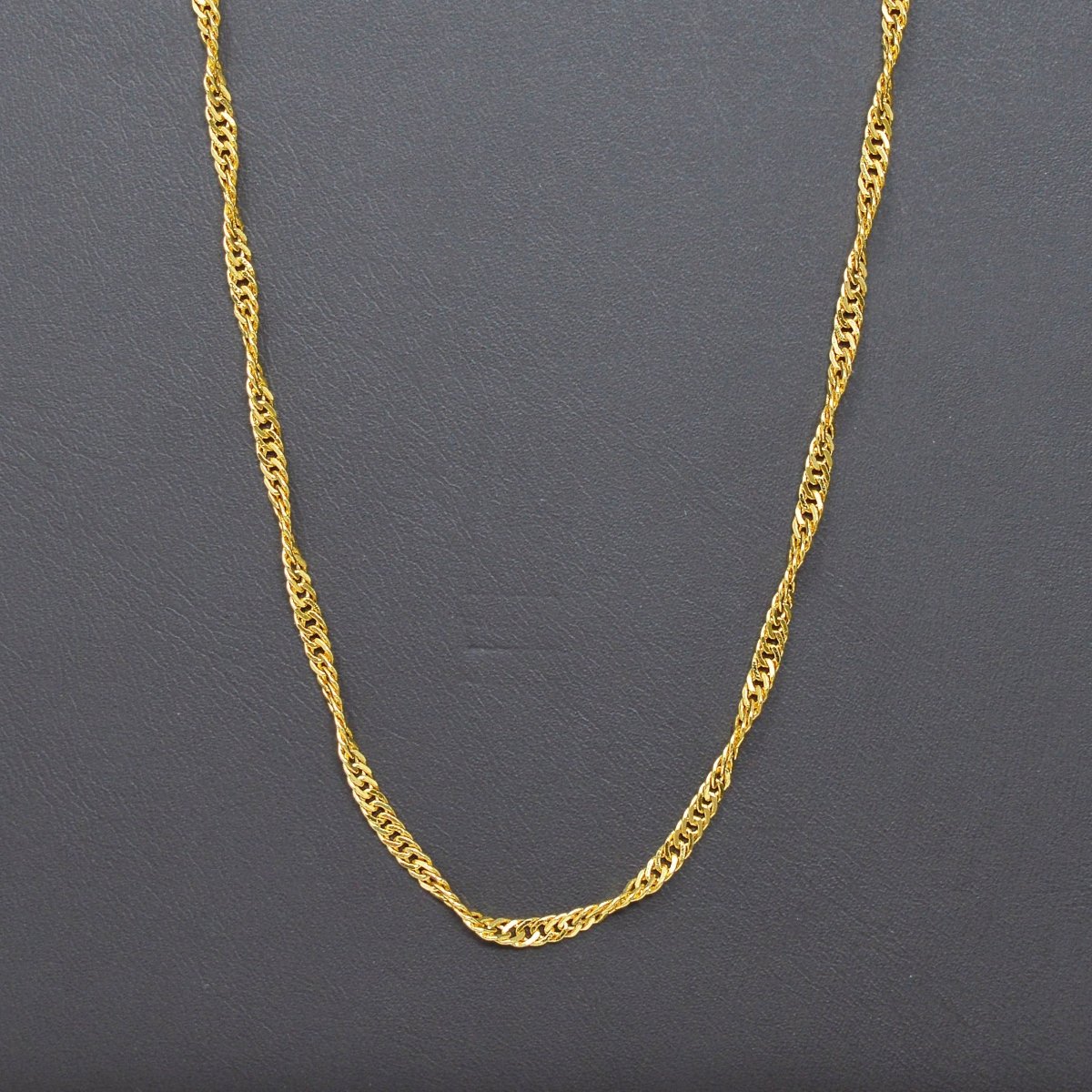 24K Gold plated Singapore Chain Necklace, 2.5mm 20 inches Long Yellow Gold Singapore Necklace w/ W Clasps | CN-988 Clearance Pricing - DLUXCA